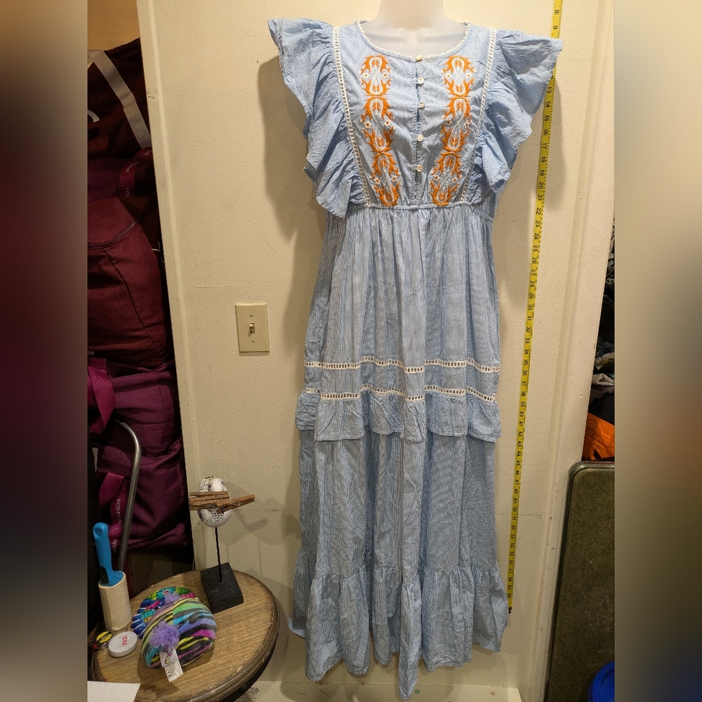 BAROK Chic Light Blue and Orange Maxi Dress size Medium